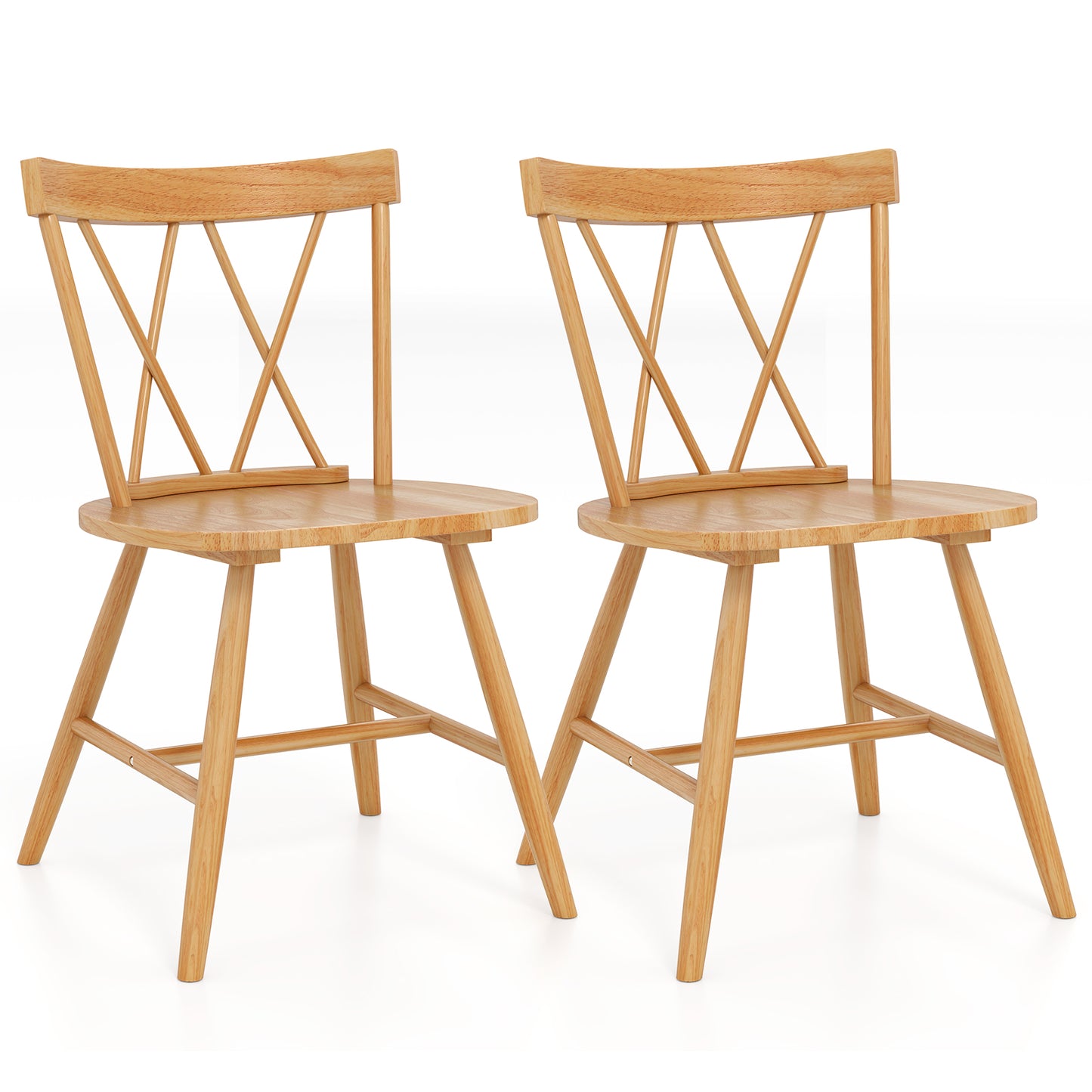 Farmhouse Kitchen Dining Chair Set of 2 with Rubber Wood Frame-Natural