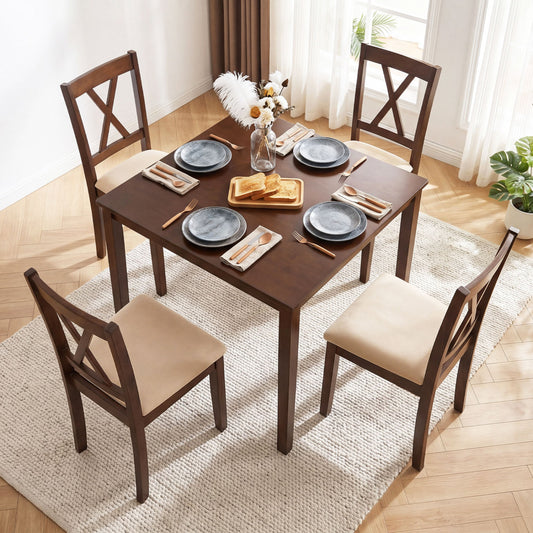 Farmhouse Dining Table for 4 People 35 Inches Square Kitchen Table
