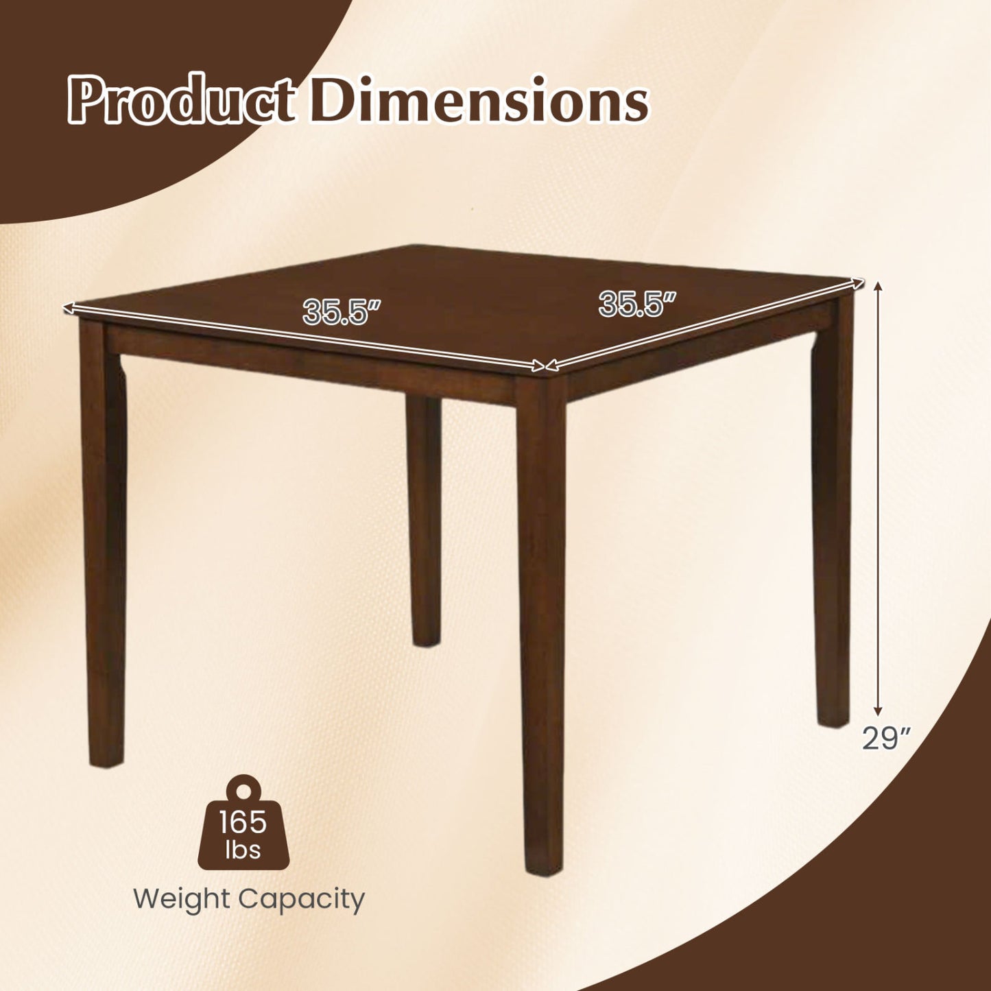 Farmhouse Dining Table for 4 People 35 Inches Square Kitchen Table