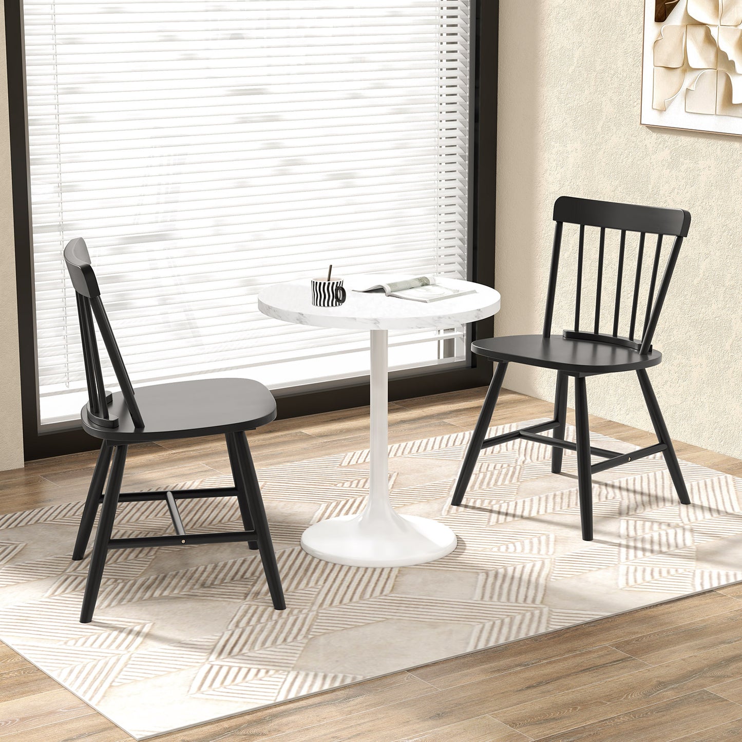 Farmhouse Kitchen Chair Set of 2 with Rubber Wood Frame-Black