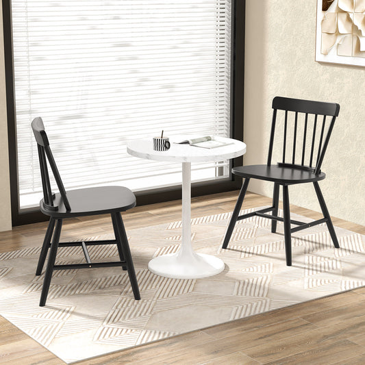 Farmhouse Kitchen Chair Set of 2 with Rubber Wood Frame-Black