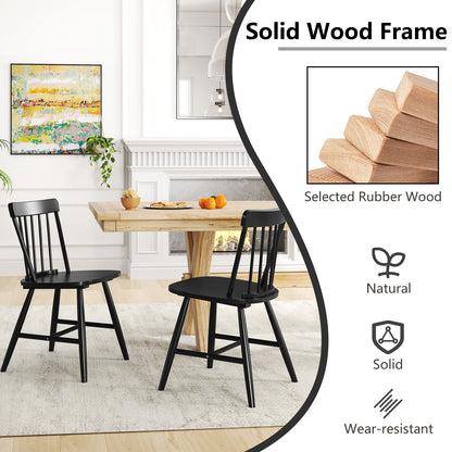 Farmhouse Kitchen Chair Set of 2 with Rubber Wood Frame-Black