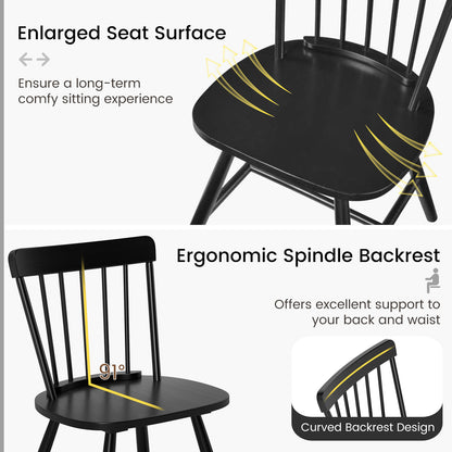Farmhouse Kitchen Chair Set of 2 with Rubber Wood Frame-Black