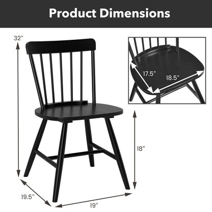 Farmhouse Kitchen Chair Set of 2 with Rubber Wood Frame-Black