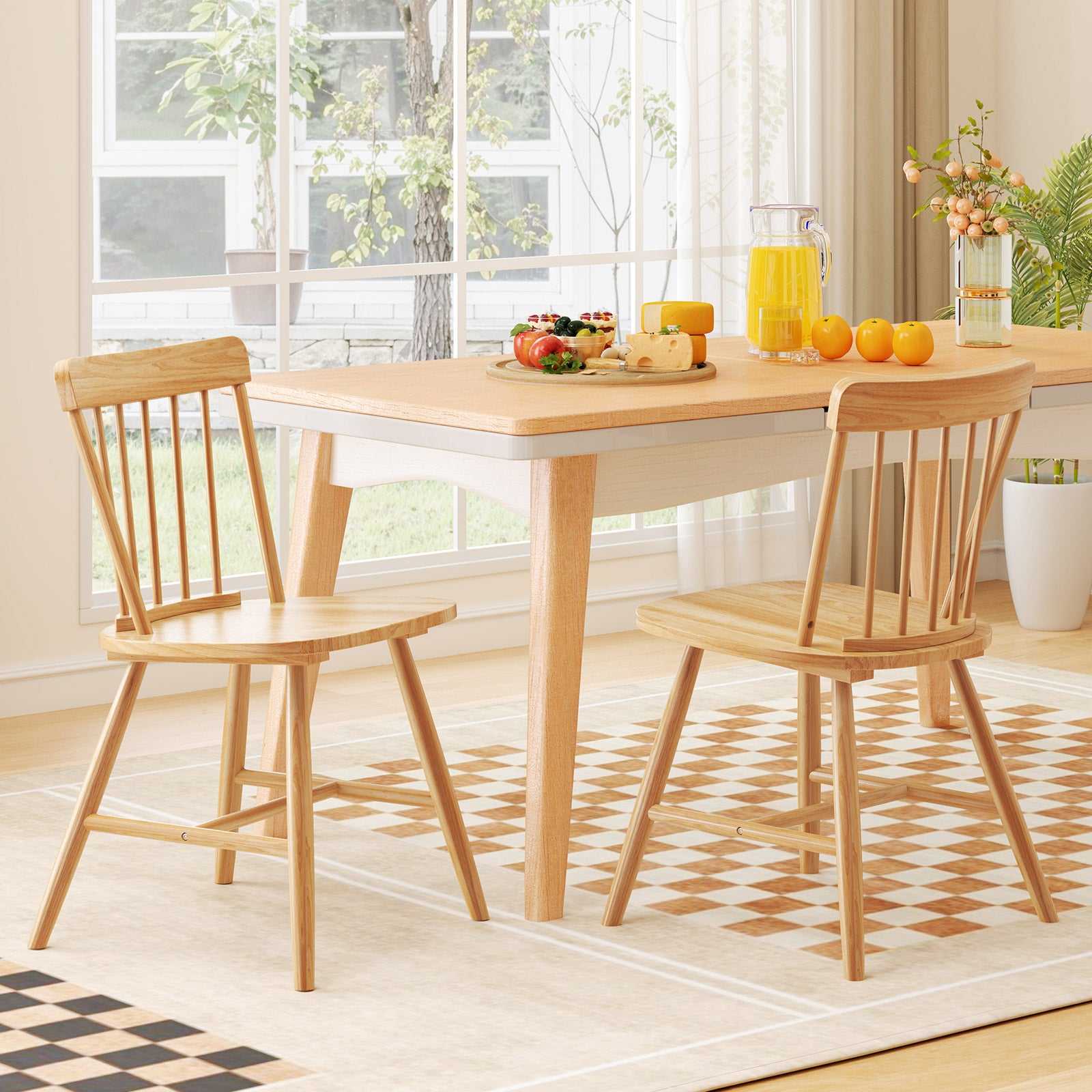 Farmhouse Kitchen Chair Set of 2 with Rubber Wood Frame-Natural