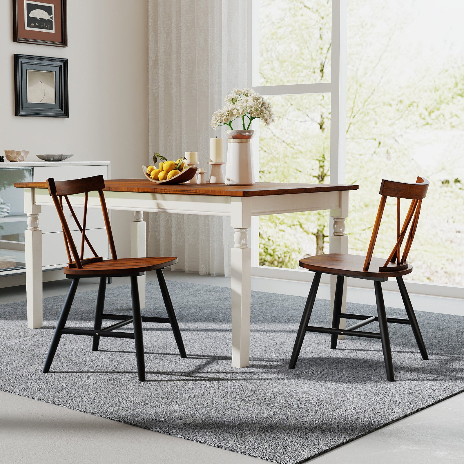 Farmhouse Kitchen Dining Chair Set of 2 with Rubber Wood Frame-Dark Brown