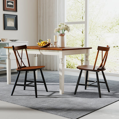 Farmhouse Kitchen Dining Chair Set of 2 with Rubber Wood Frame-Dark Brown
