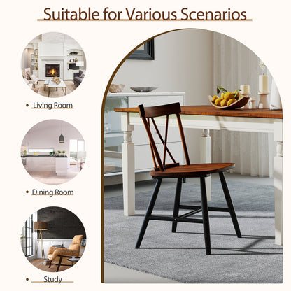 Farmhouse Kitchen Dining Chair Set of 2 with Rubber Wood Frame-Dark Brown