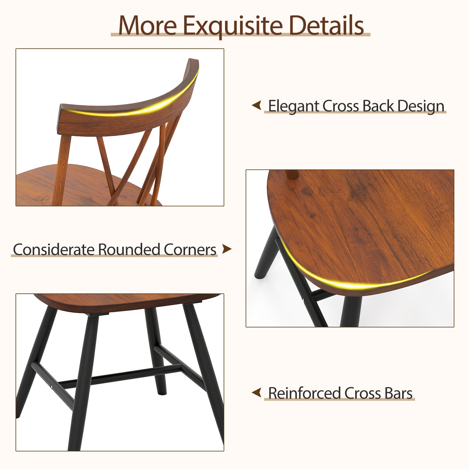 Farmhouse Kitchen Dining Chair Set of 2 with Rubber Wood Frame-Dark Brown