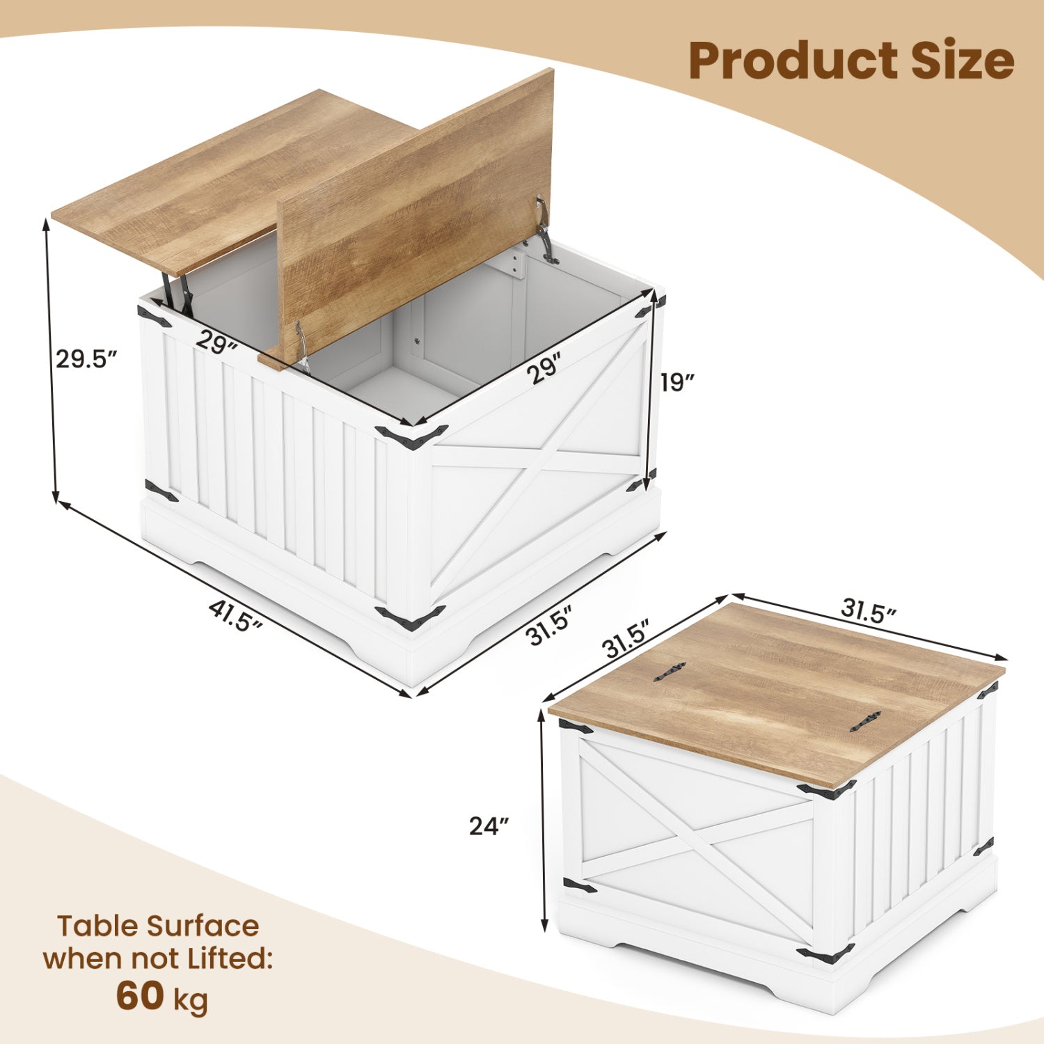 Farmhouse Lift Top Coffee Table with Hidden Storage Compartment-Brown