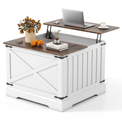 Farmhouse Lift Top Coffee Table with Hidden Storage Compartment-Rustic Brown