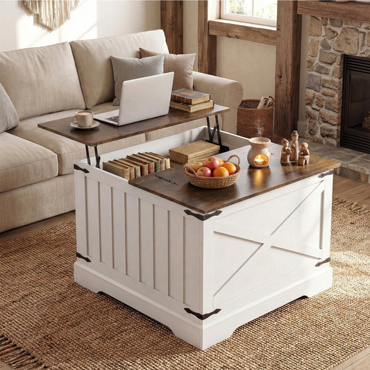 Farmhouse Lift Top Coffee Table with Hidden Storage Compartment-Rustic Brown