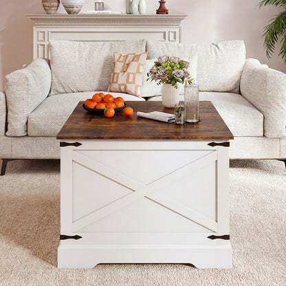 Farmhouse Lift Top Coffee Table with Hidden Storage Compartment-Rustic Brown