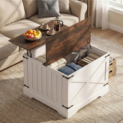 Farmhouse Lift Top Coffee Table with Hidden Storage Compartment-Rustic Brown