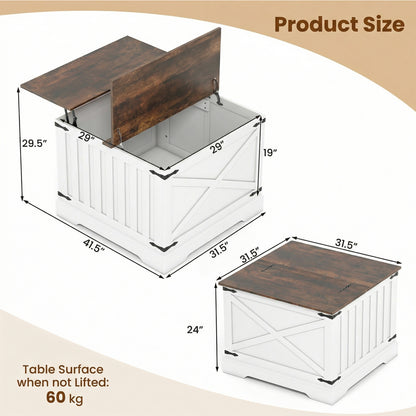 Farmhouse Lift Top Coffee Table with Hidden Storage Compartment-Rustic Brown