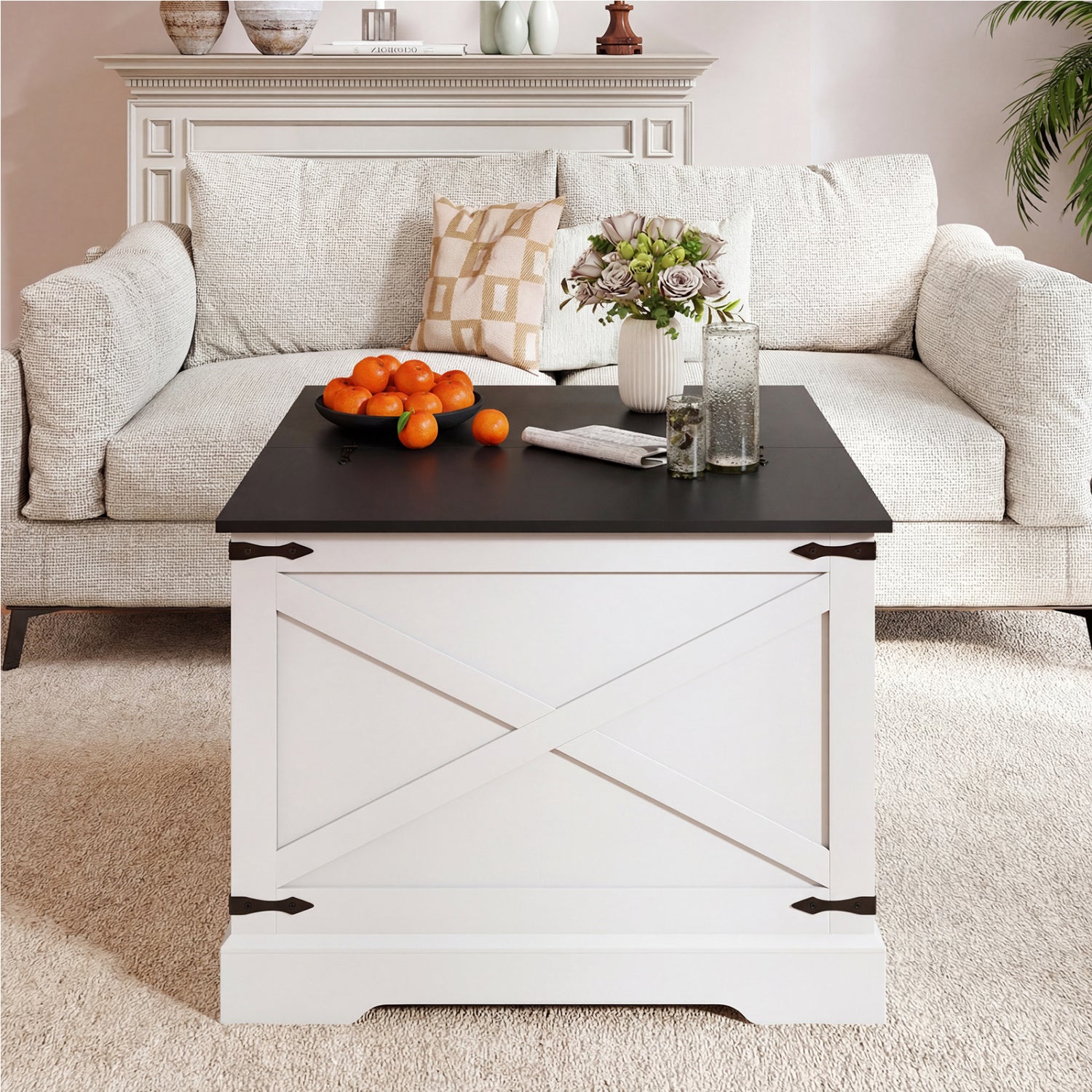 Farmhouse Lift Top Coffee Table with Hidden Storage Compartment-Black