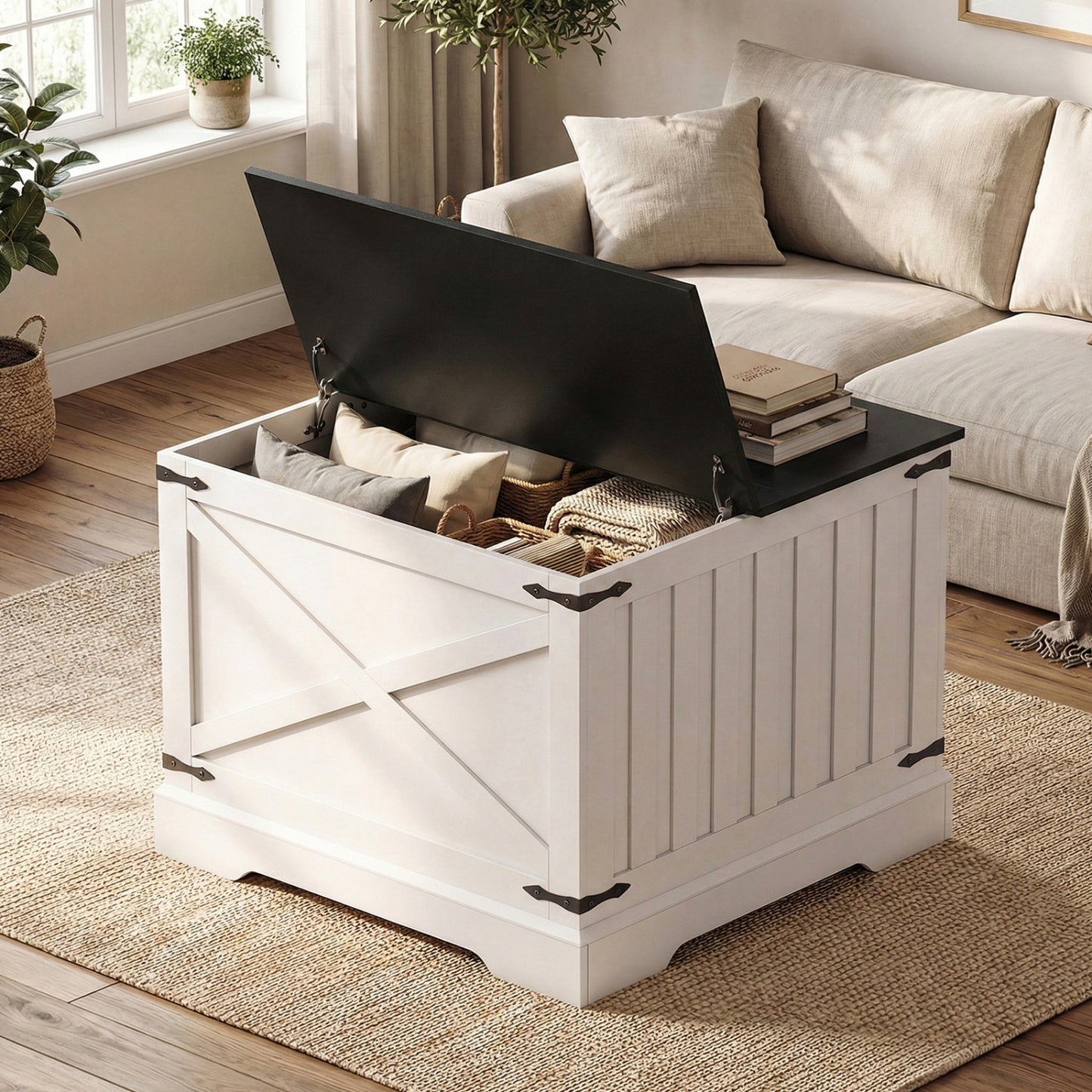 Farmhouse Lift Top Coffee Table with Hidden Storage Compartment-Black