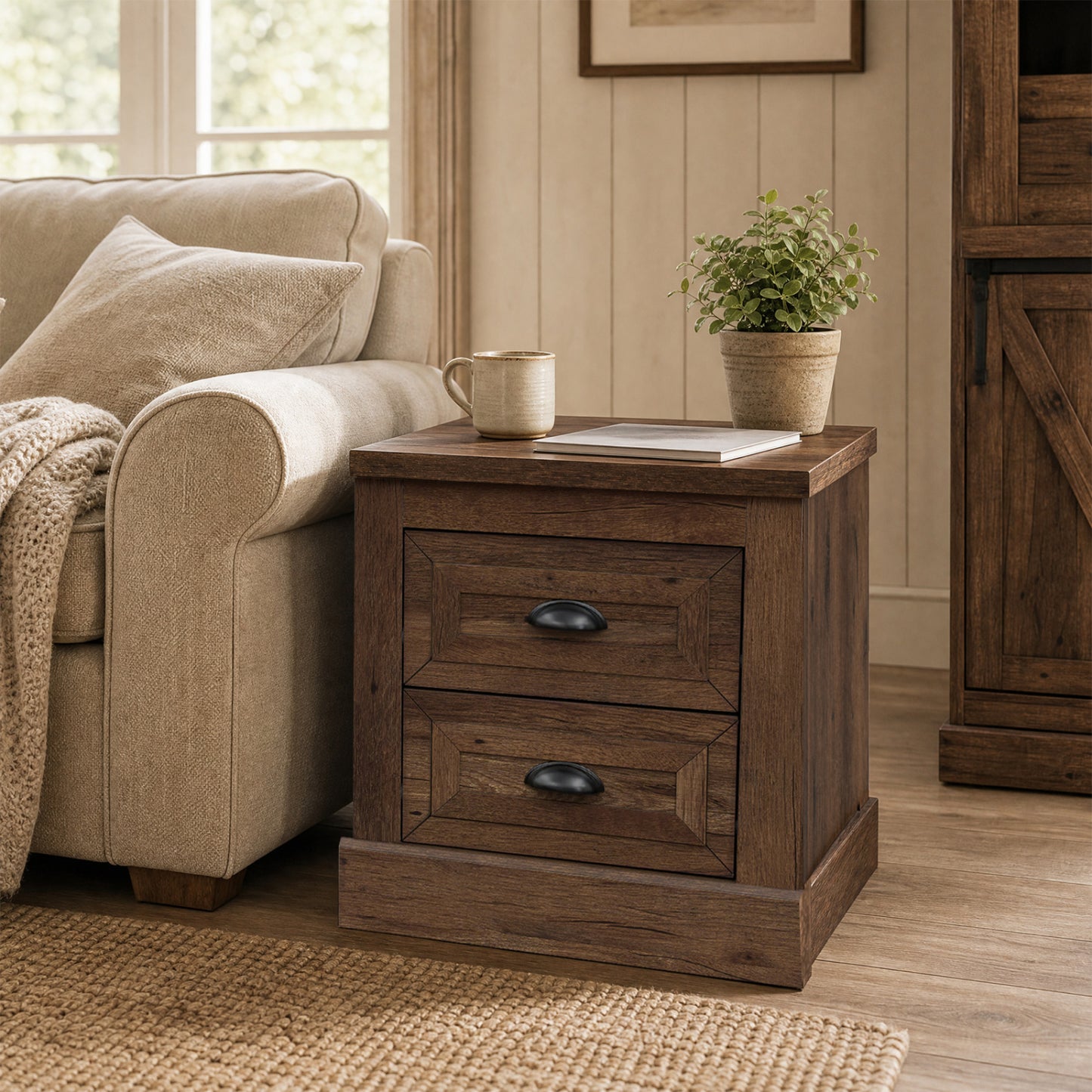 2-Drawer Nightstand with Storage - Farmhouse Brown Finish