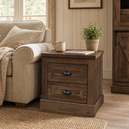 2-Drawer Nightstand with Storage - Farmhouse Brown Finish