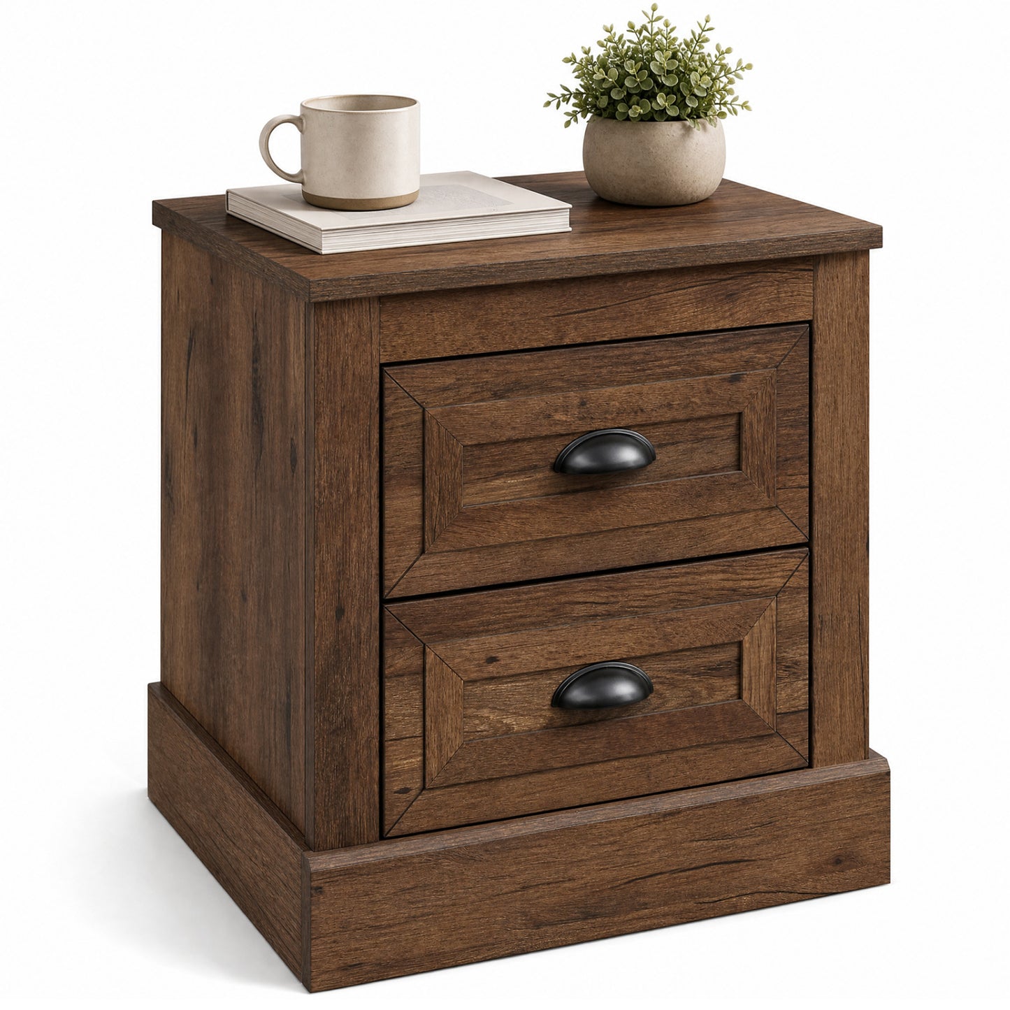 2-Drawer Nightstand with Storage - Farmhouse Brown Finish
