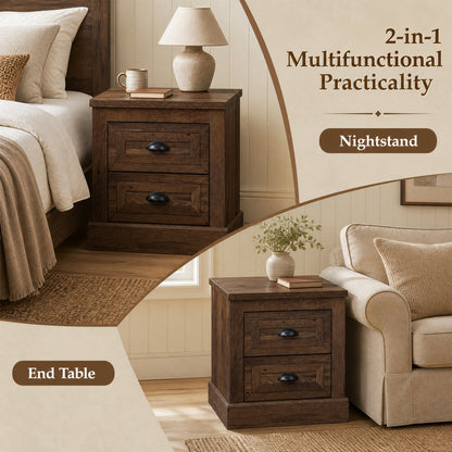 2-Drawer Nightstand with Storage - Farmhouse Brown Finish