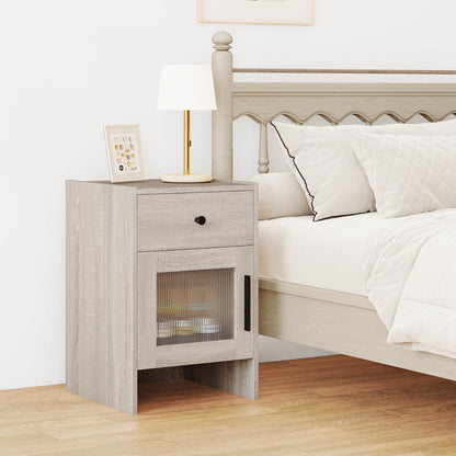 Nightstand with Drawer and Cabinet-Antique Brush White