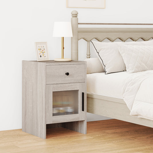 Nightstand with Drawer and Cabinet-Antique Brush White