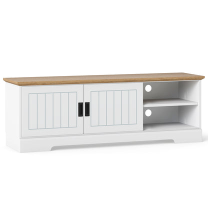Farmhouse TV Stand for TVs up to 65 Inch with Sliding Doors and Storage Cabinets-White