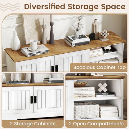 Farmhouse TV Stand for TVs up to 65 Inch with Sliding Doors and Storage Cabinets-White