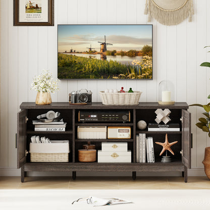 Farmhouse TV Stand for TVs up to 65 Inch Entertainment Center with 2 Storage Cabinets-Gray