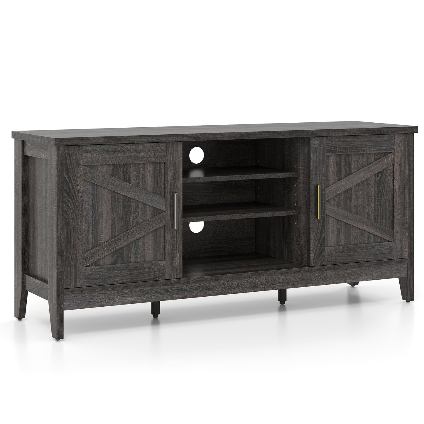 Farmhouse TV Stand for TVs up to 65 Inch Entertainment Center with 2 Storage Cabinets-Gray