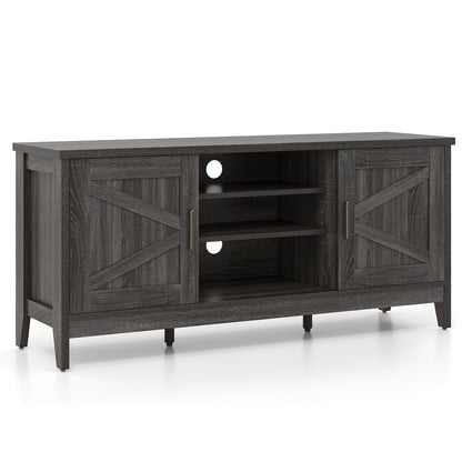 Farmhouse TV Stand for TVs up to 65 Inch Entertainment Center with 2 Storage Cabinets-Gray