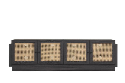 Farmhouse TV Stand for TVs up to 75" with Rattan Doors