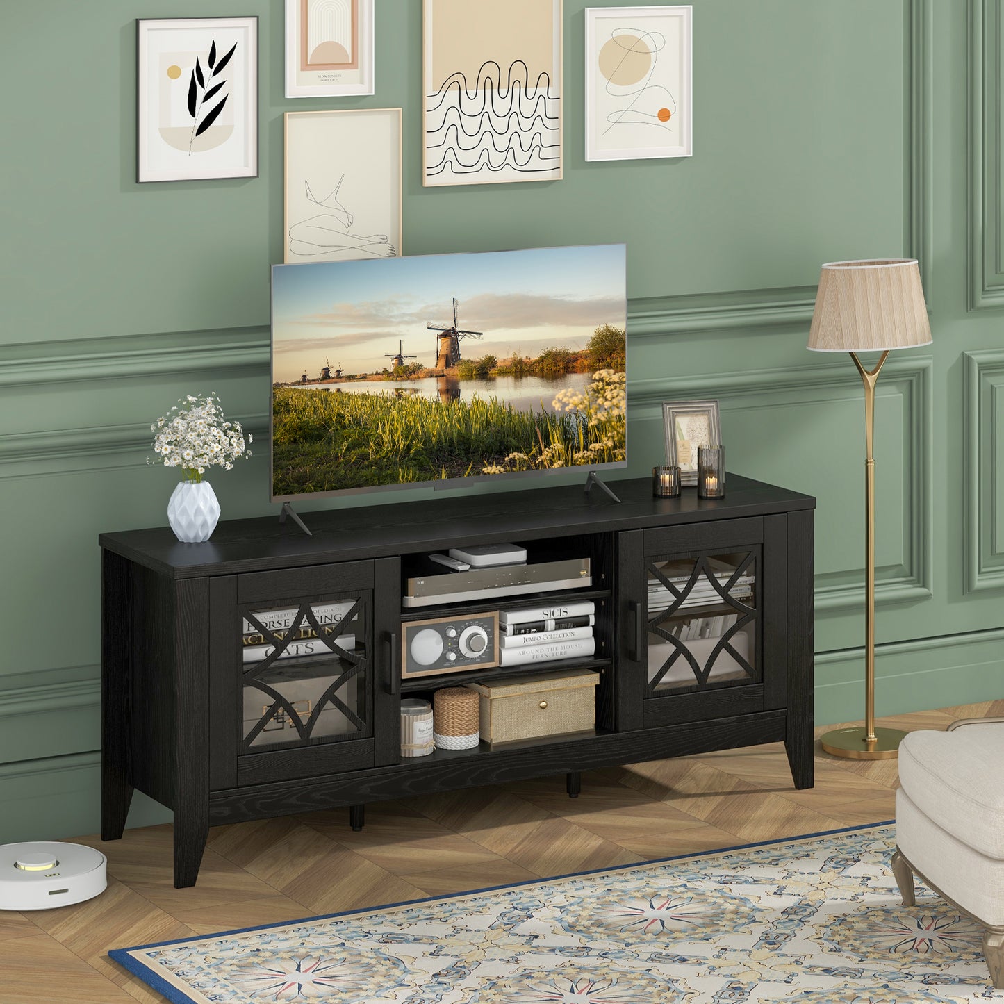 Farmhouse TV Stand for TVs Up to 65 Inches 4 Adjustable Shelves