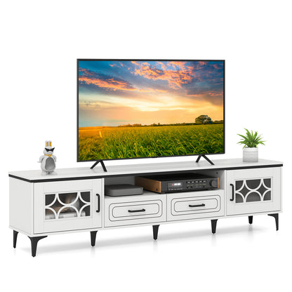 Farmhouse TV Stand for TVs up to 80 Inch with 2 Drawers-White - White