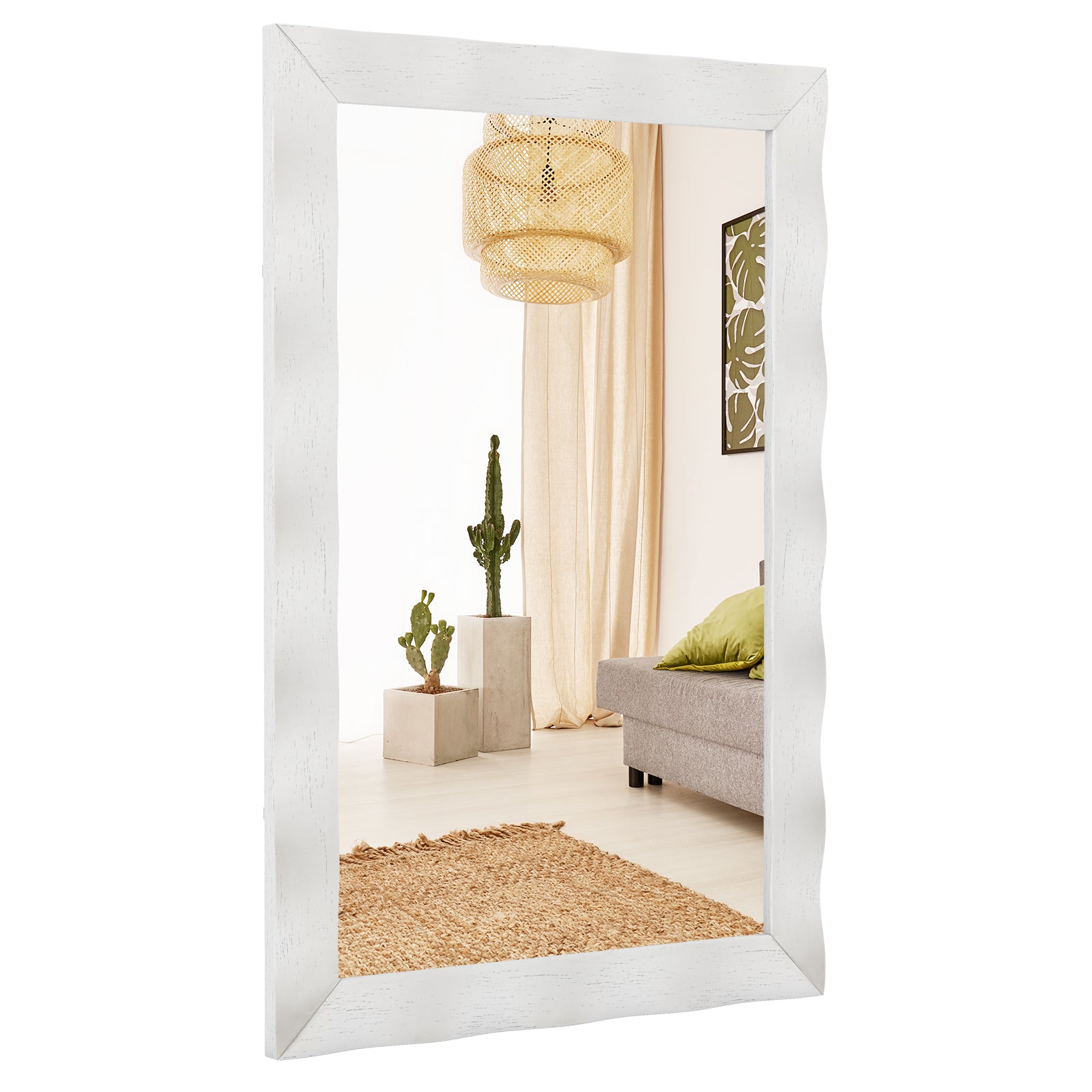 41.5 x 28 inches Farmhouse Wall Mirror with Solid Wood Frame-White - White