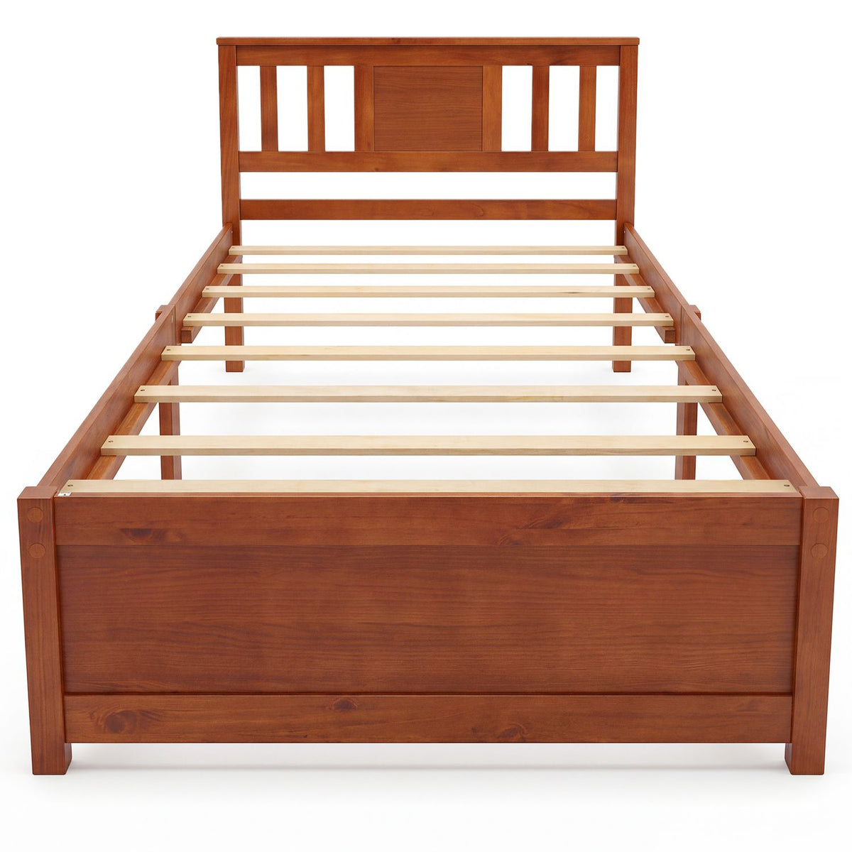 Farmhouse Wooden Bed Frame with Wood Slat Support Walnut-Twin Size