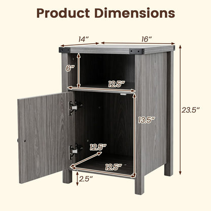Farmhouse Wooden Nightstand with Barn Door and Storage Cabinet