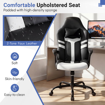 Ergonomic Gaming Chair with Removable Head Pillow & Rocking