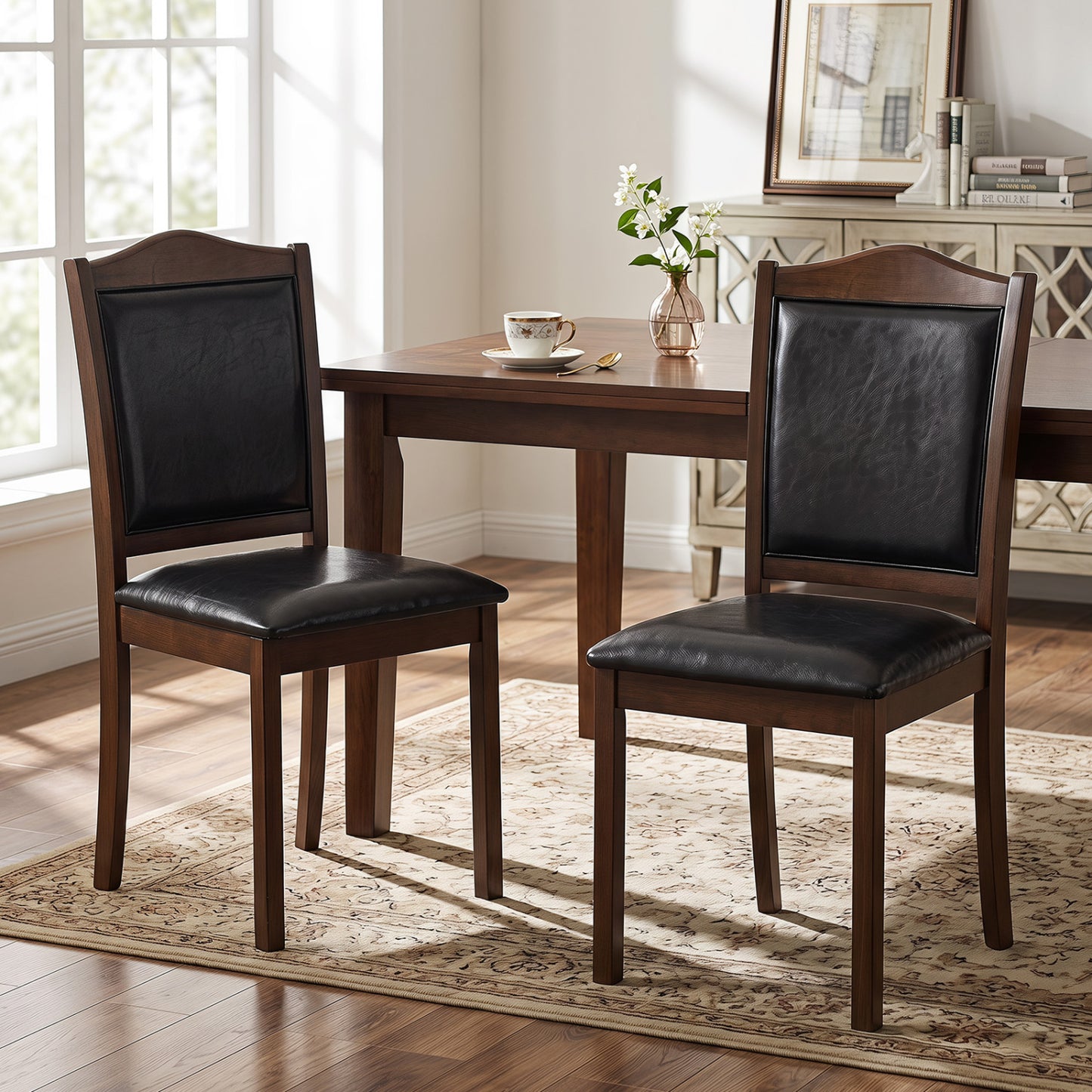 Faux Leather Dining Chairs Set of 2 - Walnut Finish