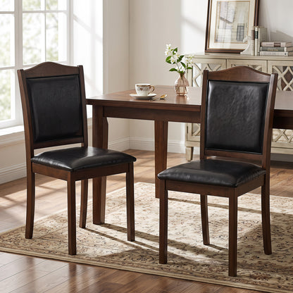 Faux Leather Dining Chairs Set of 2 - Walnut Finish