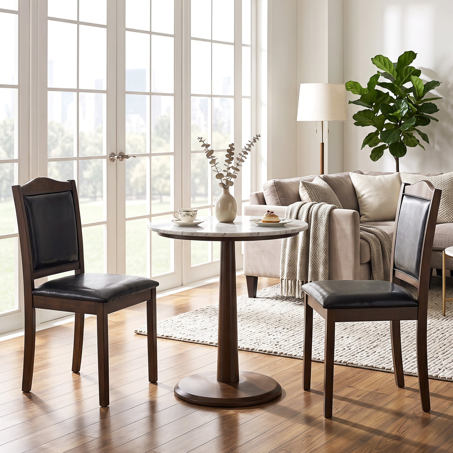 Faux Leather Dining Chairs Set of 2 - Walnut Finish