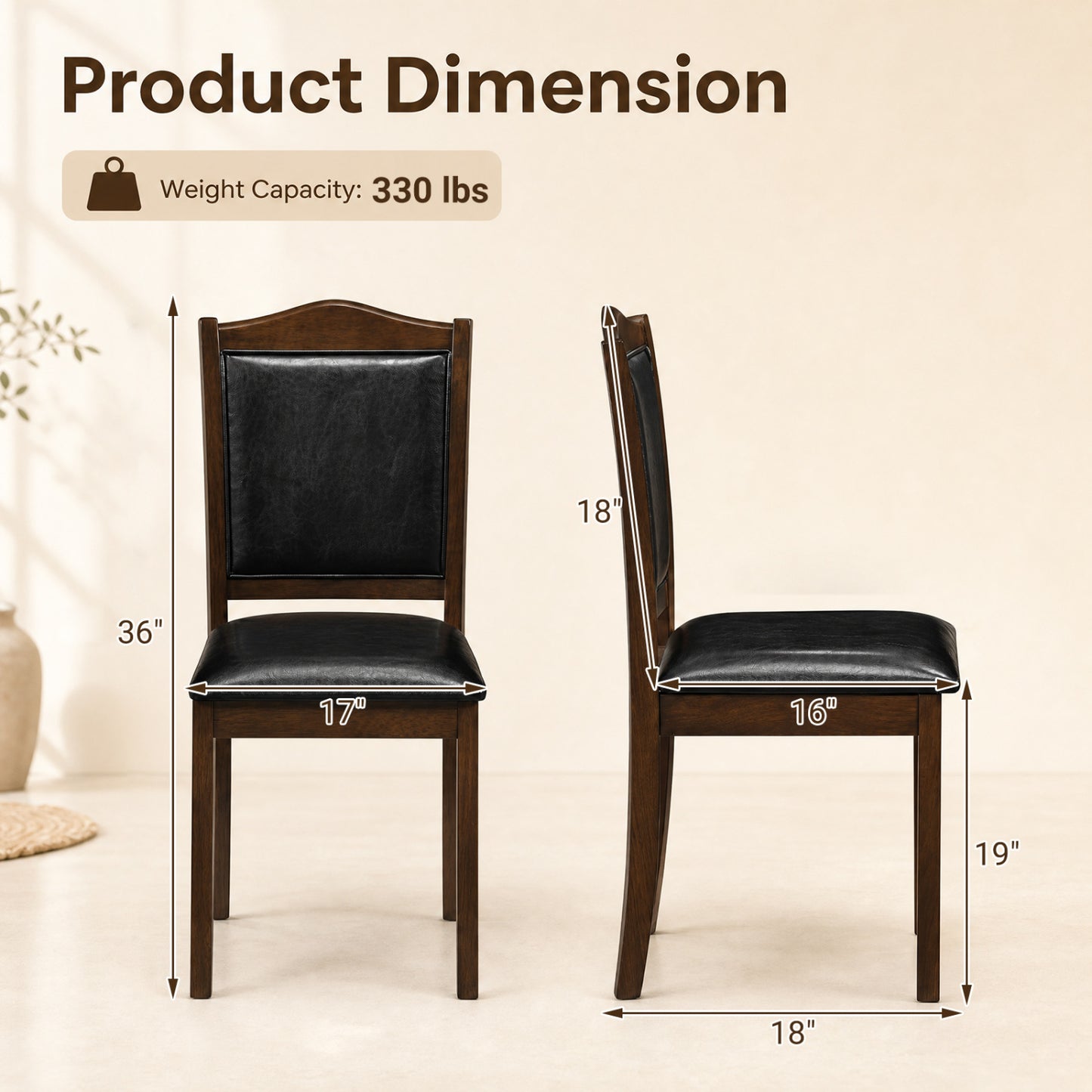 Faux Leather Dining Chairs Set of 2 - Walnut Finish