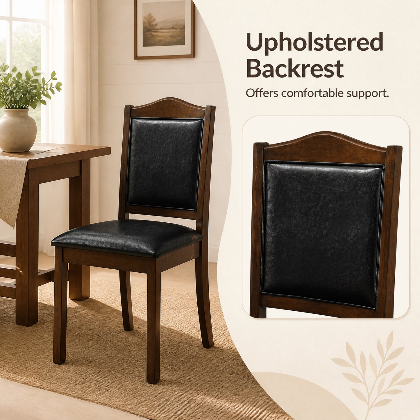 Faux Leather Dining Chairs Set of 2 - Walnut Finish