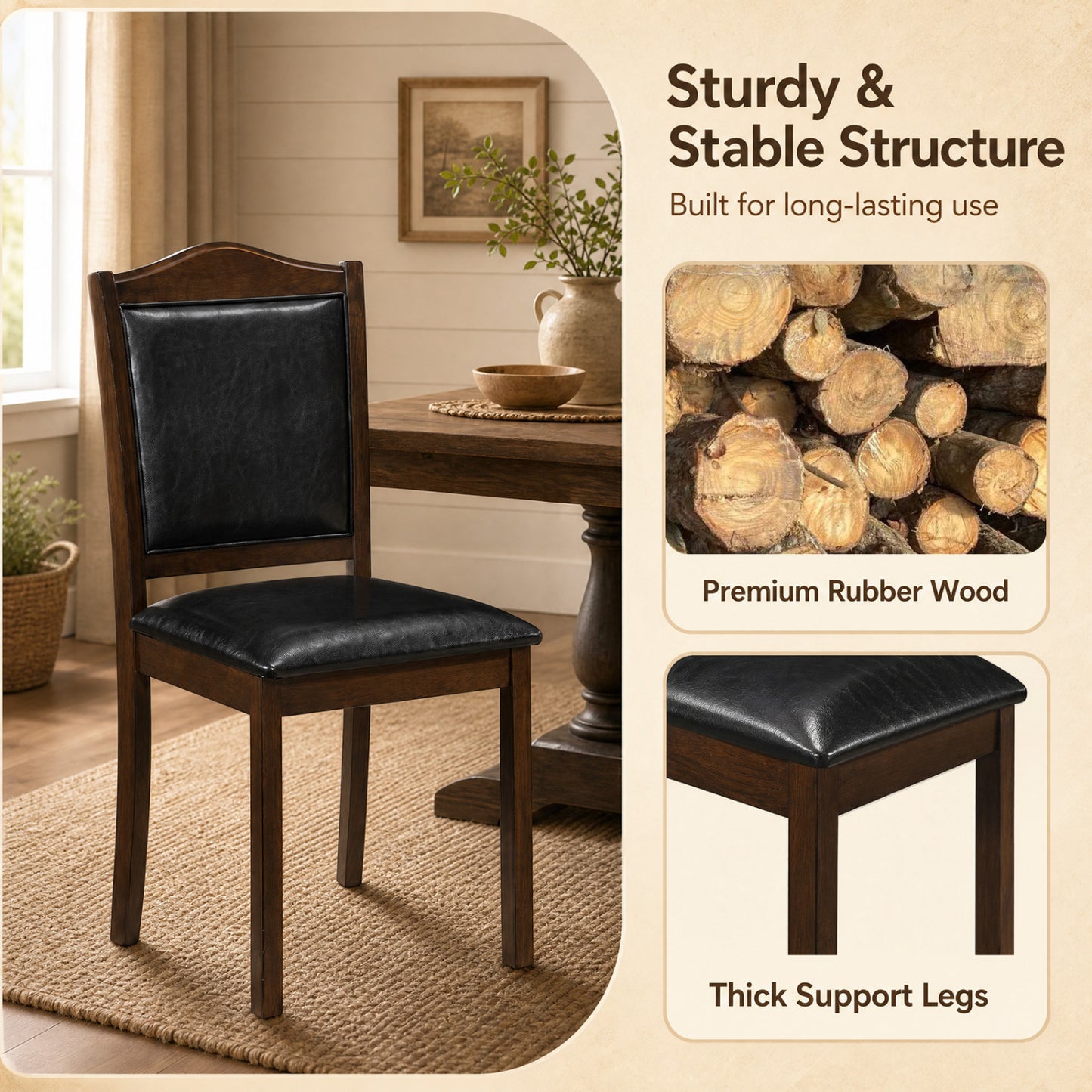 Dining Chairs Set of 4 Faux Leather Upholstered Farmhouse