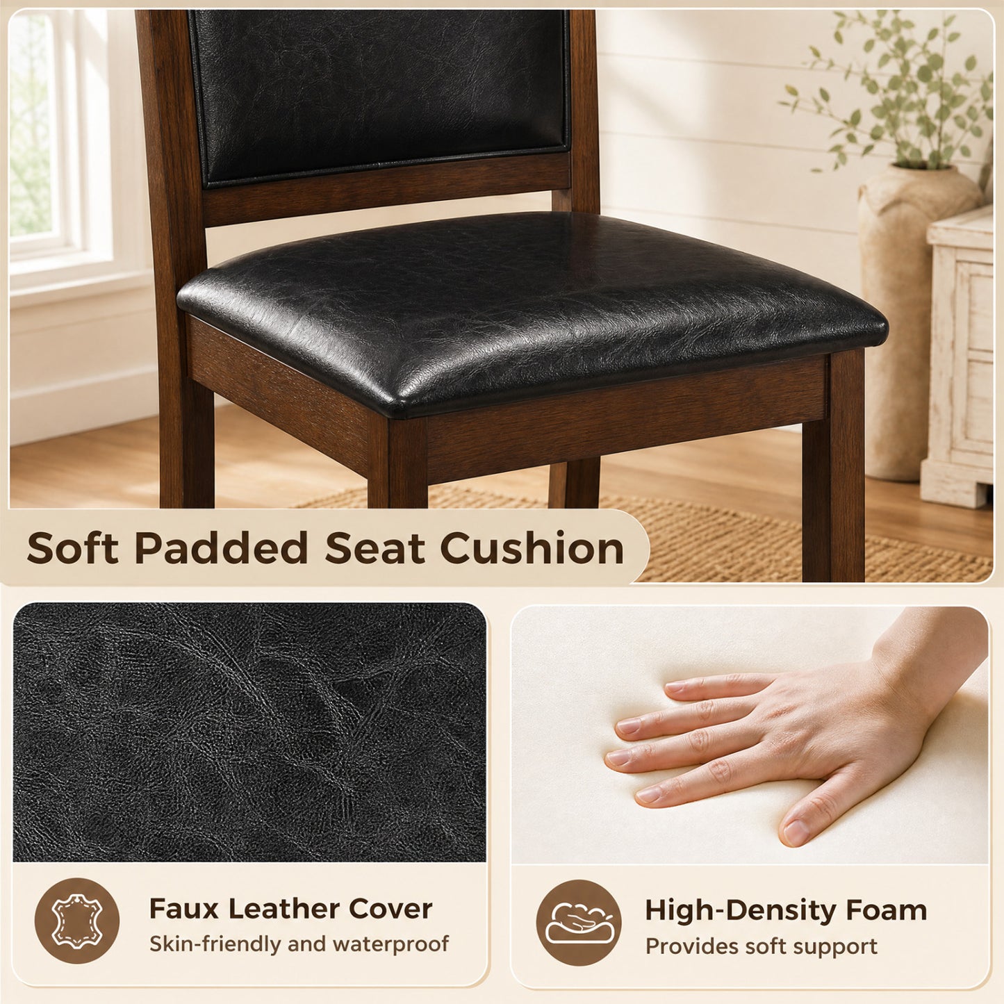 Dining Chairs Set of 4 Faux Leather Upholstered Farmhouse