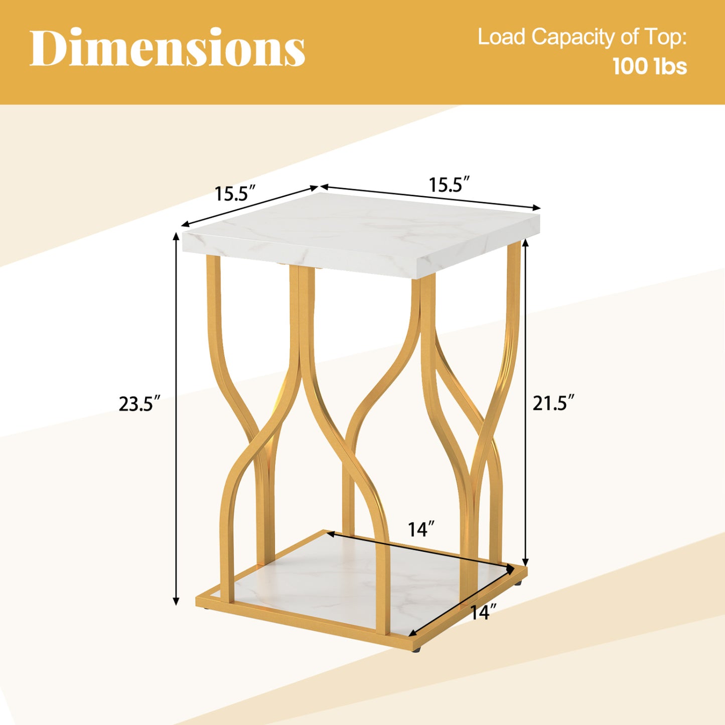 Faux Marble Bedside Night Stand with Petal-Inspired Metal Frame