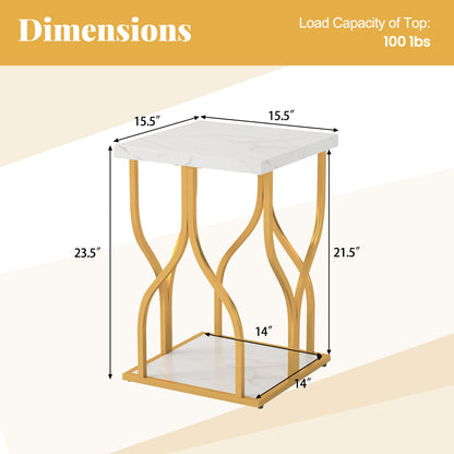 Faux Marble Bedside Night Stand with Petal-Inspired Metal Frame