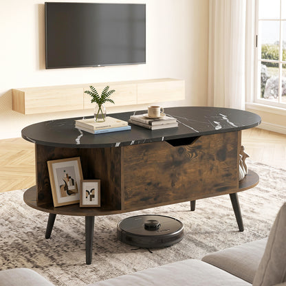 Lift Top Coffee Table with Hidden Compartment and Shelves