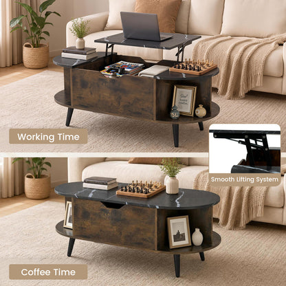 Lift Top Coffee Table with Hidden Compartment and Shelves